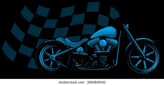 Old vintage black bobber bike with race flag