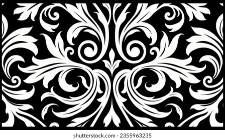 Old Vintage Black and White Scroll Pattern Vector, in the Style of Ceramic, 1970–Present, Precisionist Art, Phoenician Art, Pattern Designs