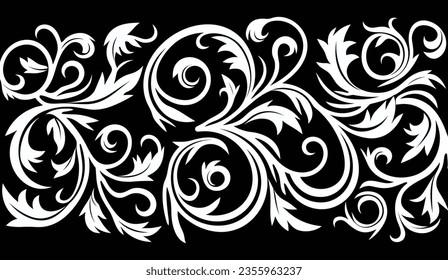 Old Vintage Black and White Scroll Pattern Vector, in the Style of Ceramic, 1970–Present, Precisionist Art, Phoenician Art, Pattern Designs