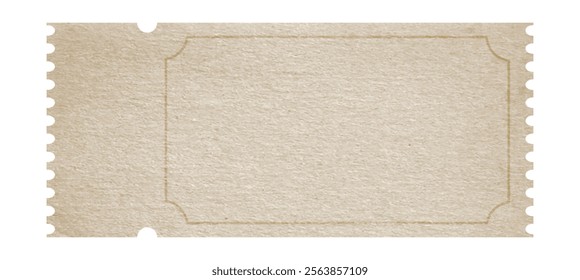 Old vintage blank ticket template made of neutral beige textured paper with copy space	