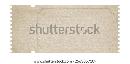 Old vintage blank ticket template made of neutral beige textured paper with copy space	