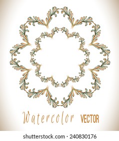 Old vintage border frame. Beautiful ethnic green and orange ornament.  Hand drawn abstract background. 