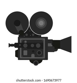 old vintage camcorder. Filming a movie on retro instrument. Film recording of a movie. Isolated vector on white background