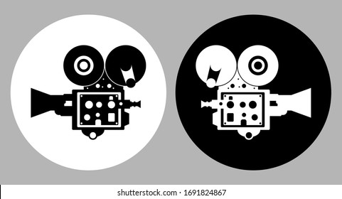 old vintage camcorder logo. Filming a movie on retro instrument. Film recording of a movie. Isolated vector