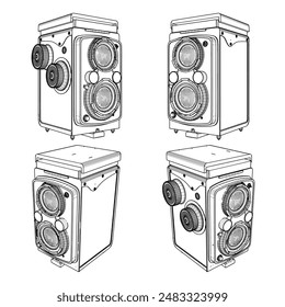 Vieja cámara de Antiguas 02. Ilustración De Cámara Retro Aislada Sobre Fondo Blanco.