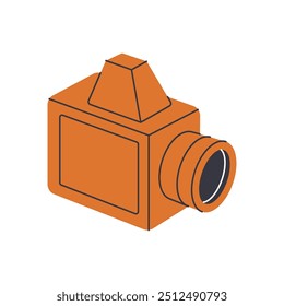 Old vintage camera with bellows. Professional photo equipment. Vector illustration.
