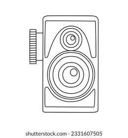 Old Vintage camera doodle, a hand drawn vector doodle drawing of a mirrorless camera, isolated on white background.