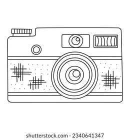 Old Vintage camera doodle, a hand drawn vector doodle drawing of a mirrorless camera, isolated on white background.