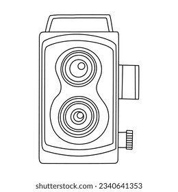 Old Vintage camera doodle, a hand drawn vector doodle drawing of a mirrorless camera, isolated on white background.