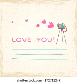Old vintage camera with Heart. Vector illustration card in hipster style. Template for design of cards and invitations.