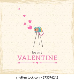 Old vintage camera with Heart. Vector illustration card in hipster style. Template for design of cards and invitations.