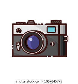 Old vintage camera on white background. Isolated Vector Illustration of hanging photographic equipment in retro style.