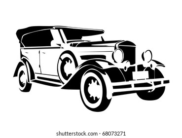 Old Vintage Car Illustration On Isolated On White Background