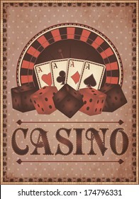 Old vintage casino invitation card, vector illustration