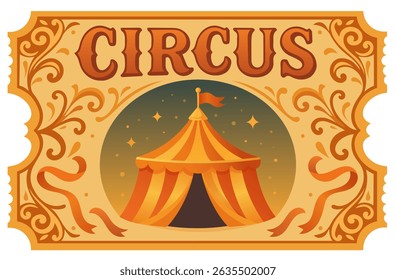 bilhete de circo antigo vintage com tenda no fundo do céu