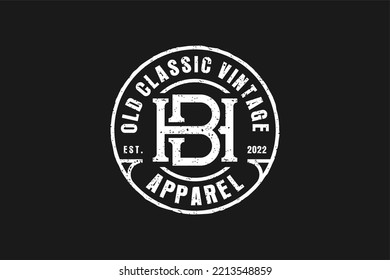 Vieja vintage clásica vestimenta de diseño de logotipo H B letra inicial etiqueta de ropa emblema de forma redondeada símbolo de icono