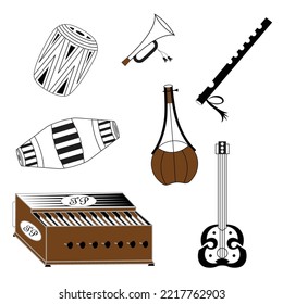 old vintage classical musical instruments set vector illustration