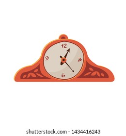 Old vintage Clock.  Element of the interior.  Isolated flat vector illustration on background.