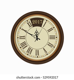 Old vintage clock face isolated on white background, vector illustration.