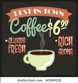 Old vintage coffee poster, retro style, design elements, vector illustration