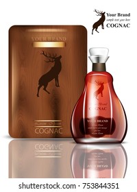 Old Vintage Cognac packaging design Vector. Realistic product with brand label. Place for texts