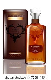 Old Vintage Cognac packaging design Vector. Realistic product with brand label. Place for text