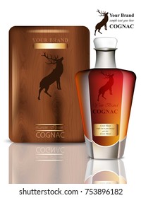 Old Vintage Cognac packaging design Vector. Realistic product with brand label. Place for text