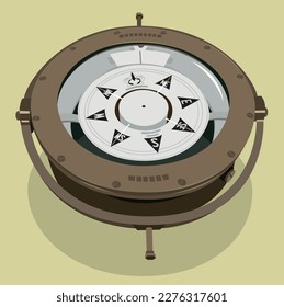 Old vintage compass brown with shadow