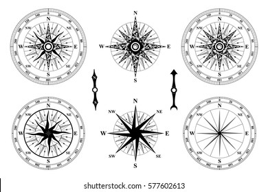 Old Vintage Compass Vector. Rose Of Wind