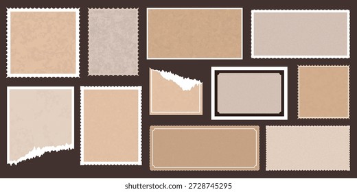 Old vintage craft paper elements, antique parchment scraps with weathered textures isolated set. Torn and rippled edges heritage scrapbooking stationery sheets of different shapes vector illustration
