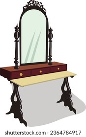 Old Vintage Dressing Tischgrafik. Ancient Vintage Vanity dressing table Vektorgrafik.Retro-Ankleidekonsole, Candelabra und Spiegel
