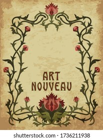 Old vintage floral art nouveau frame, vector illustration