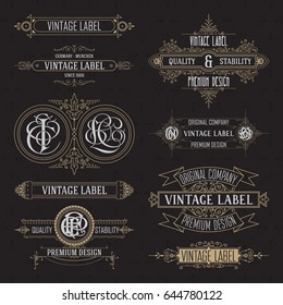 Old vintage floral elements - ribbons, monograms, stripes, lines, angles,border, frame,label, logo - vectors