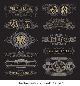 Old vintage floral elements - ribbons, monograms, stripes, lines, angles,border, frame,label, logo - vectors