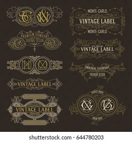 Old vintage floral elements - ribbons, monograms, stripes, lines, angles,border, frame,label, logo - vectors