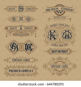 Old vintage floral elements - ribbons, monograms, stripes, lines, angles,border, frame,label, logo - vectors