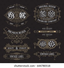 Old vintage floral elements - ribbons, monograms, stripes, lines, angles,border, frame,label, logo - vectors