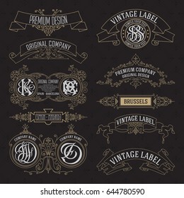 Old vintage floral elements - ribbons, monograms, stripes, lines, angles,border, frame,label, logo - vectors