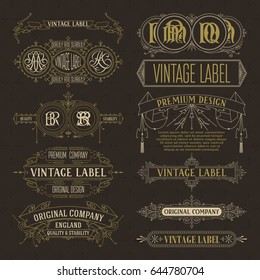 Old vintage floral elements - ribbons, monograms, stripes, lines, angles,border, frame,label, logo - vectors