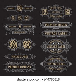 Old vintage floral elements - ribbons, monograms, stripes, lines, angles,border, frame,label, logo - vectors