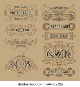 Old vintage floral elements - ribbons, monograms, stripes, lines, angles,border, frame,label, logo - vectors