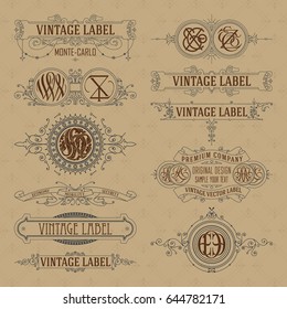 Old vintage floral elements - ribbons, monograms, stripes, lines, angles,border, frame,label, logo - vectors