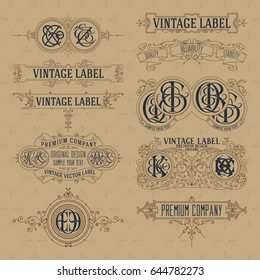 Antiguos elementos florales vintados - cintas, monogramos, rayas, líneas, ángulos, borde, marco, etiqueta, logotipo - vectores