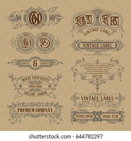 Old vintage floral elements - ribbons, monograms, stripes, lines, angles,border, frame,label, logo - vectors