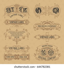 Old vintage floral elements - ribbons, monograms, stripes, lines, angles,border, frame,label, logo - vectors