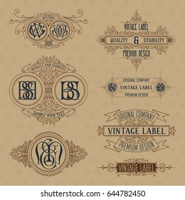 Old vintage floral elements - ribbons, monograms, stripes, lines, angles,border, frame,label, logo - vectors