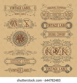 Old vintage floral elements - ribbons, monograms, stripes, lines, angles,border, frame,label, logo - vectors