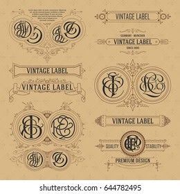 Old vintage floral elements - ribbons, monograms, stripes, lines, angles,border, frame,label, logo - vectors