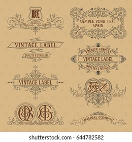 Old vintage floral elements - ribbons, monograms, stripes, lines, angles,border, frame,label, logo - vectors