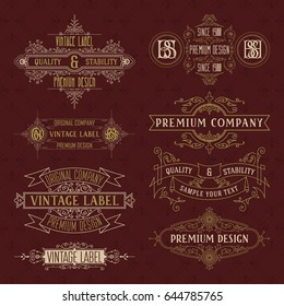 Old vintage floral elements - ribbons, monograms, stripes, lines, angles,border, frame,label, logo - vectors